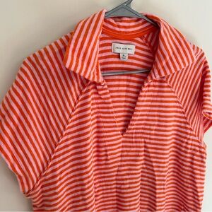 FREE ASSEMBLY Pink/Orange Stripe Short Sleeve‎ Raglan Polo Shirt Size XL